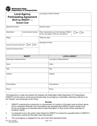 DOT Form 224-065 Local Agency Participating Agreement - Work by Wsdot - Actual Cost - Washington