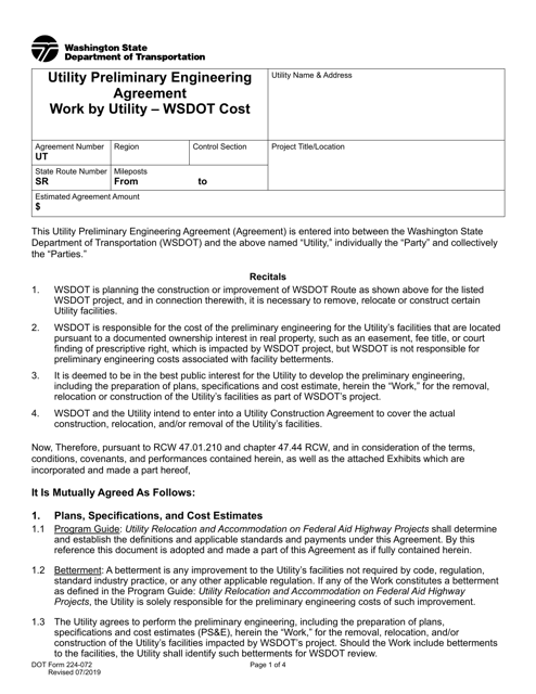 DOT Form 224-072  Printable Pdf