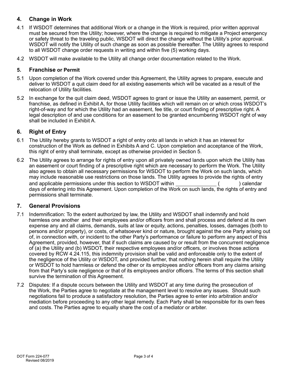 DOT Form 224-077 Utility Construction Agreement - Work by Wsdot - Wsdot Cost - Washington, Page 3