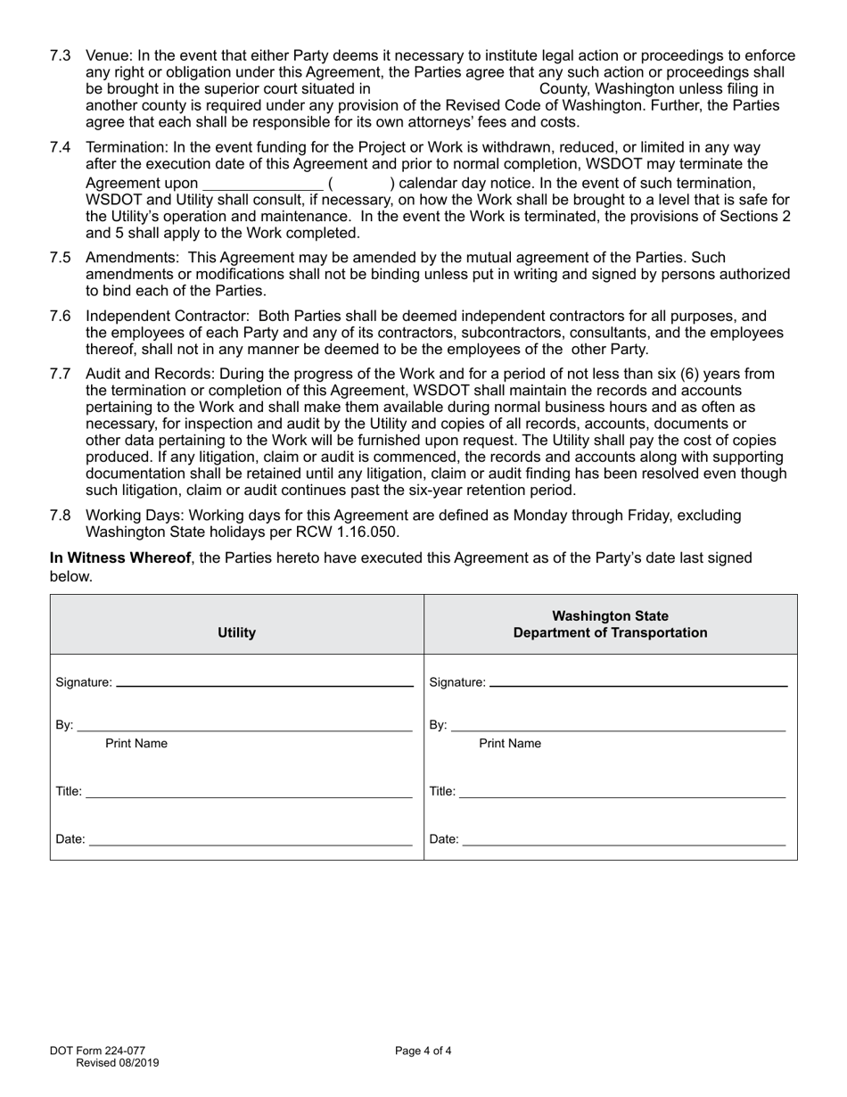 DOT Form 224-077 Utility Construction Agreement - Work by Wsdot - Wsdot Cost - Washington, Page 4