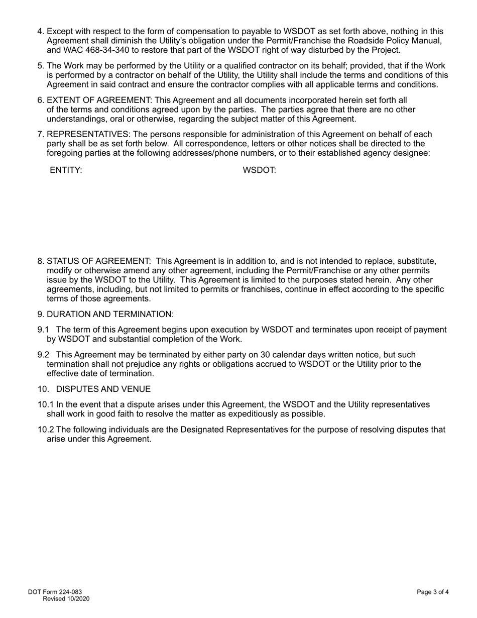 DOT Form 224-083 Utility - Vegetation / Timber Removal and Mitigation Payment Agreement - Washington, Page 3