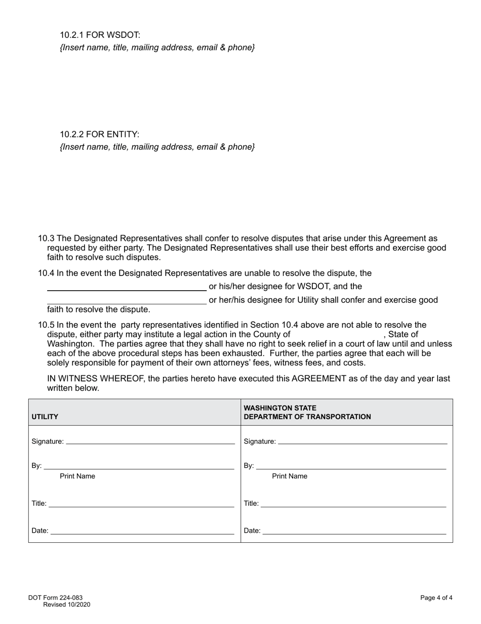 DOT Form 224-083 Utility - Vegetation / Timber Removal and Mitigation Payment Agreement - Washington, Page 4