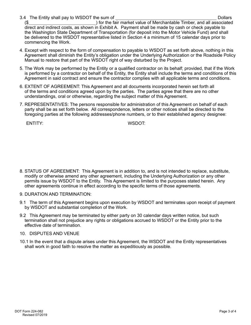 DOT Form 224-082 Vegetation / Timber Removal and Mitigation Payment Agreement (For Non-utility) - Washington, Page 3