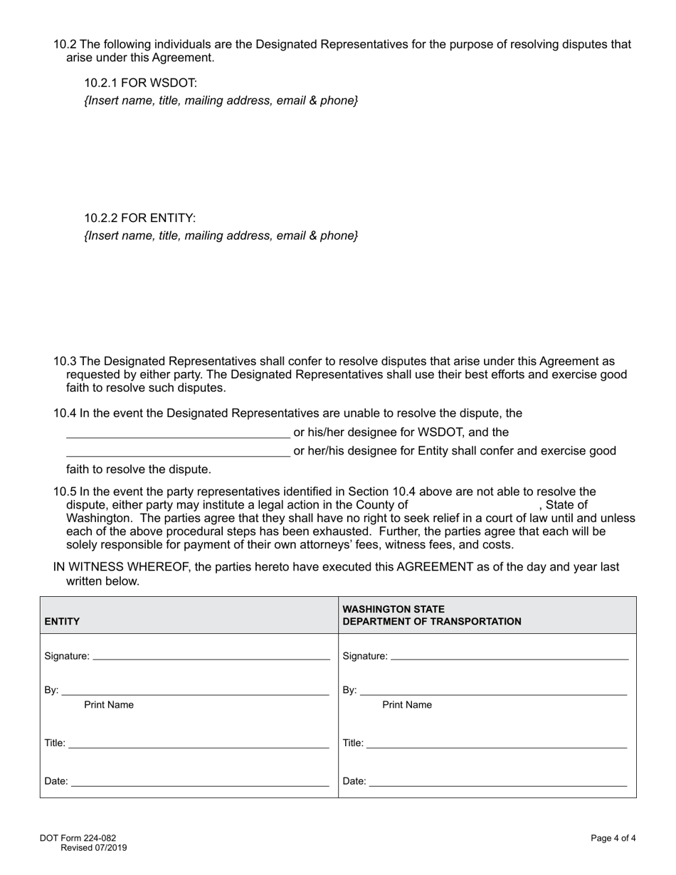 DOT Form 224-082 Vegetation / Timber Removal and Mitigation Payment Agreement (For Non-utility) - Washington, Page 4