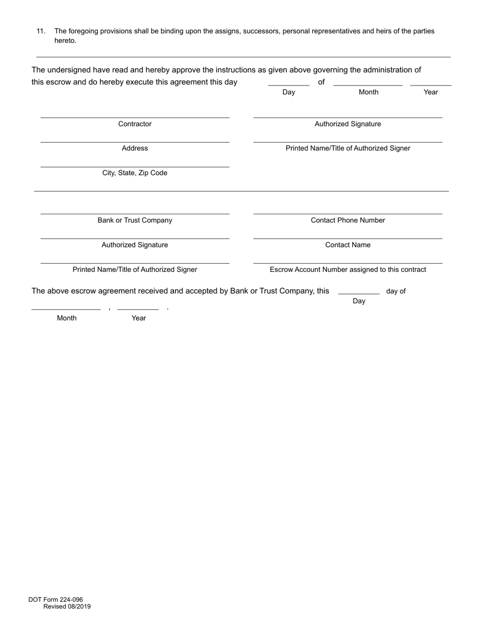 DOT Form 224-096 Escrow Agreement Utilities - Washington, Page 3
