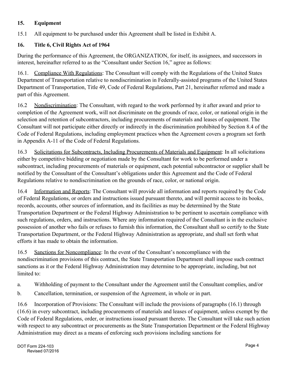 DOT Form 224-103 Transportation Planning Project Agreement State Rtpo Funding - Washington, Page 4