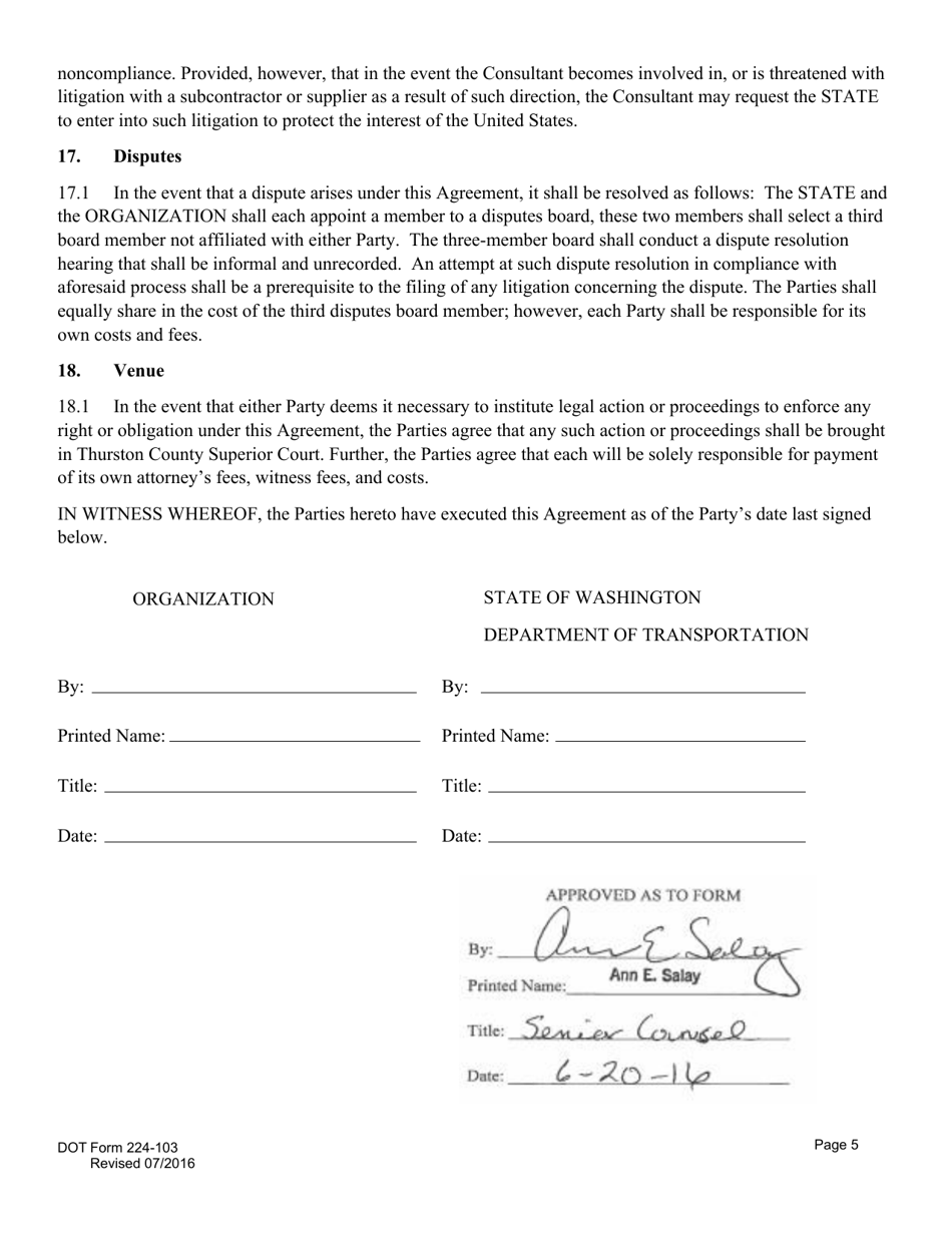 DOT Form 224-103 Transportation Planning Project Agreement State Rtpo Funding - Washington, Page 5