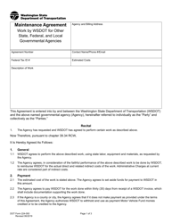 Document preview: DOT Form 224-093 Maintenance Agreement - Work by Wsdot for Other State, Federal, and Local Governmental Agencies - Washington