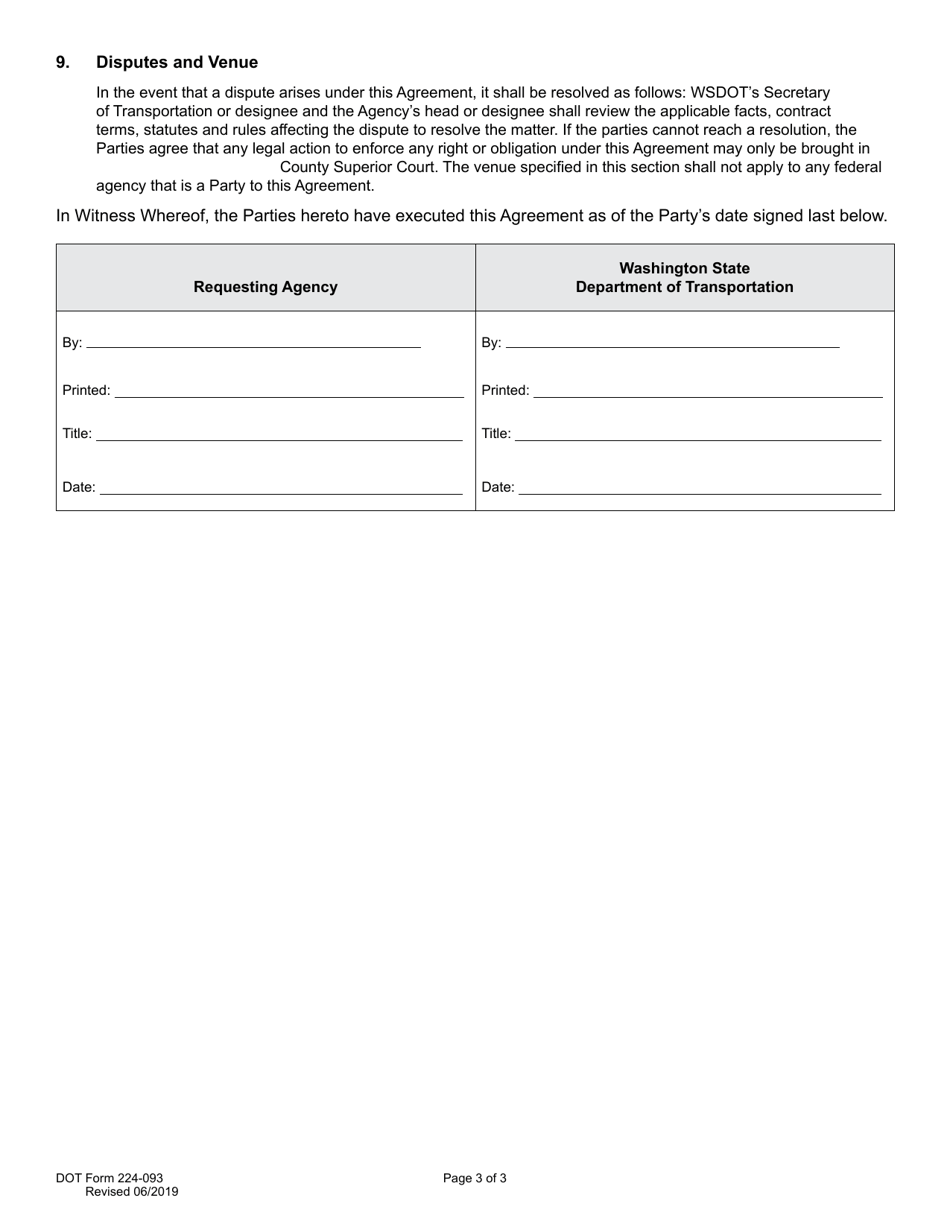DOT Form 224-093 Maintenance Agreement - Work by Wsdot for Other State, Federal, and Local Governmental Agencies - Washington, Page 3