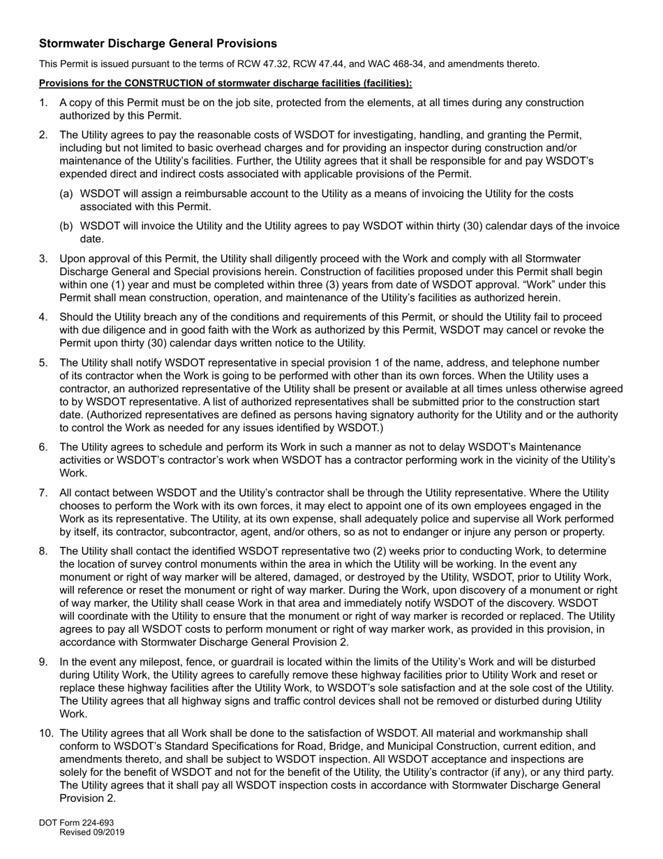 DOT Form 224-693 Application for Utility Permit (Stormwater Discharge) - Washington, Page 2