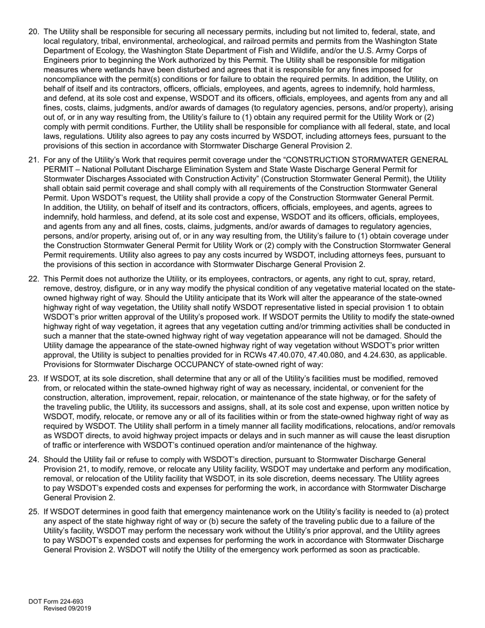 DOT Form 224-693 Application for Utility Permit (Stormwater Discharge) - Washington, Page 4