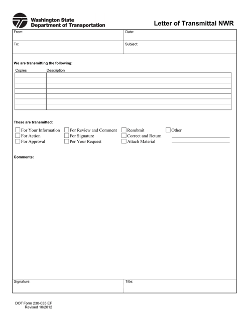 DOT Form 230-035  Printable Pdf