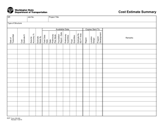 Document preview: DOT Form 230-040 Cost Estimate Summary - Washington