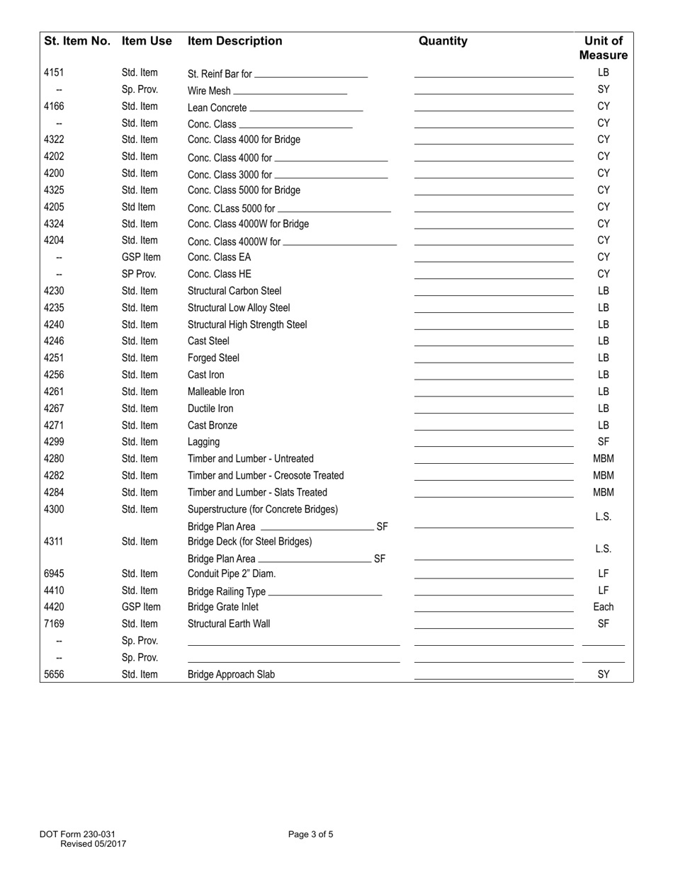 DOT Form 230-031 Bridge Quantities - Washington, Page 3