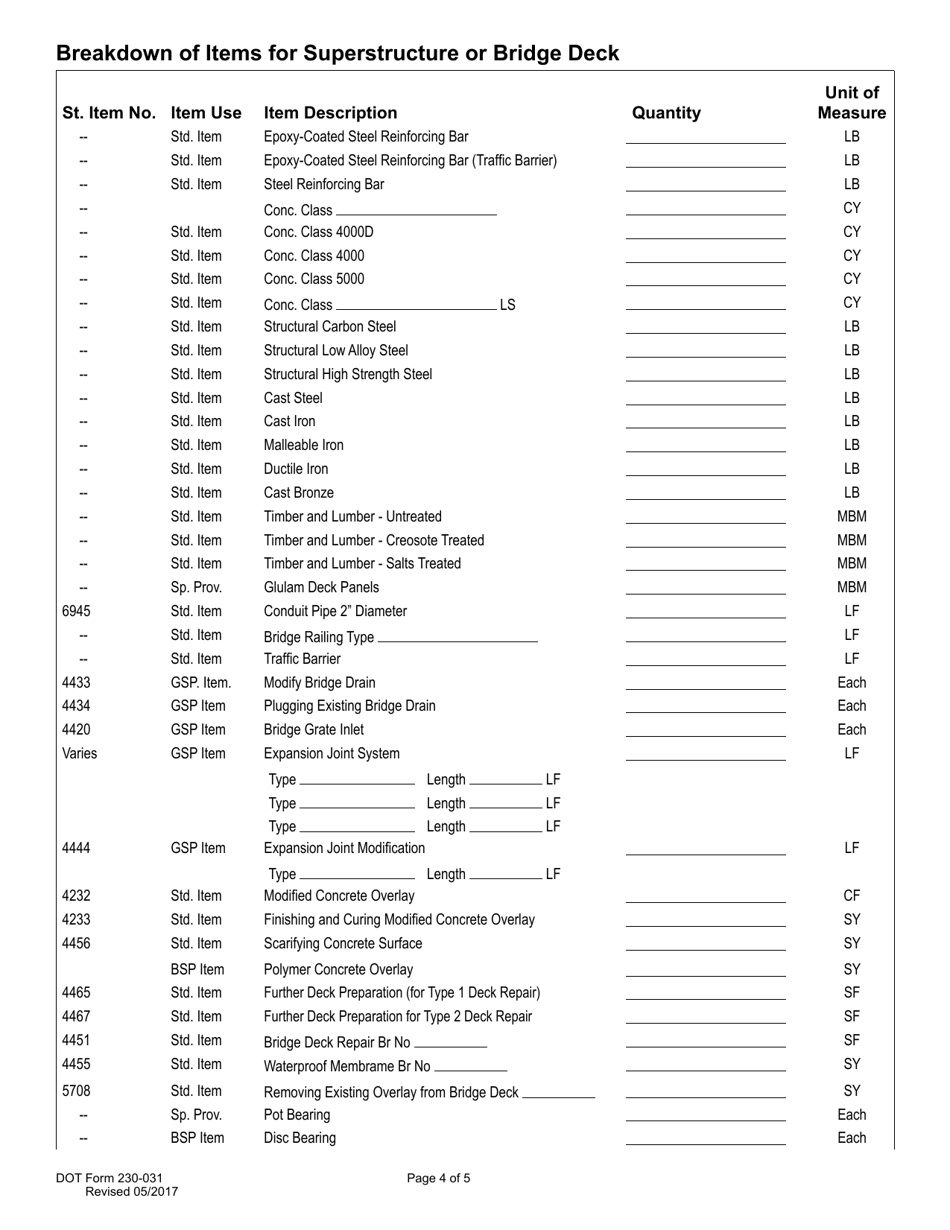 DOT Form 230-031 Bridge Quantities - Washington, Page 4