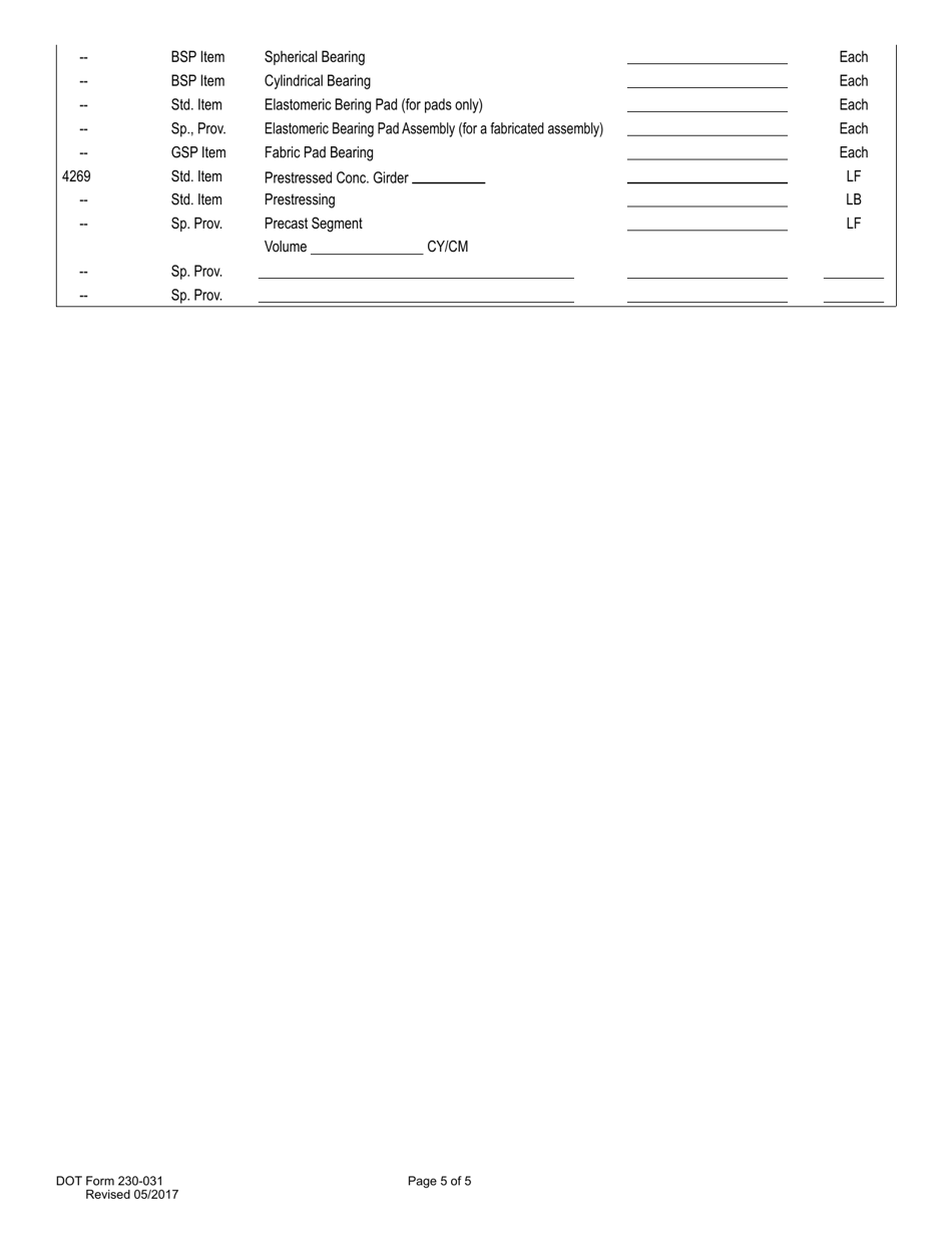 DOT Form 230-031 Bridge Quantities - Washington, Page 5