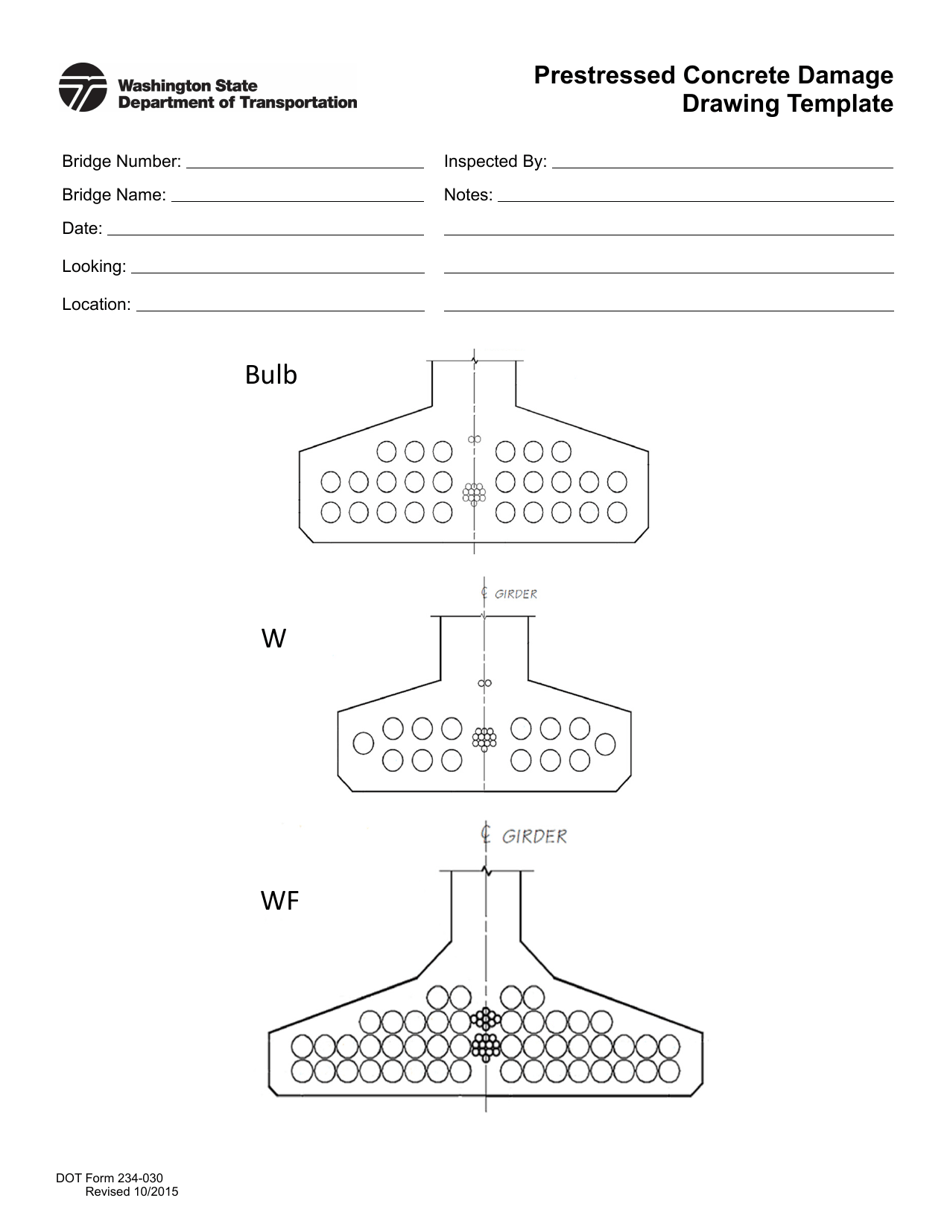 DOT Form 234-030 Prestressed Concrete Damage Drawing Template - Washington, Page 1