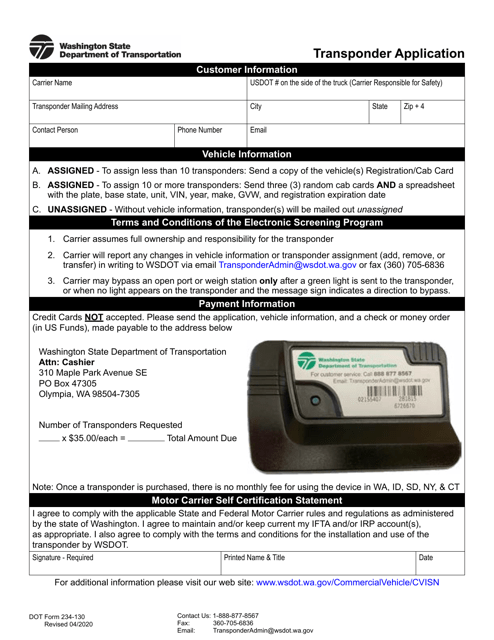 DOT Form 234-130  Printable Pdf