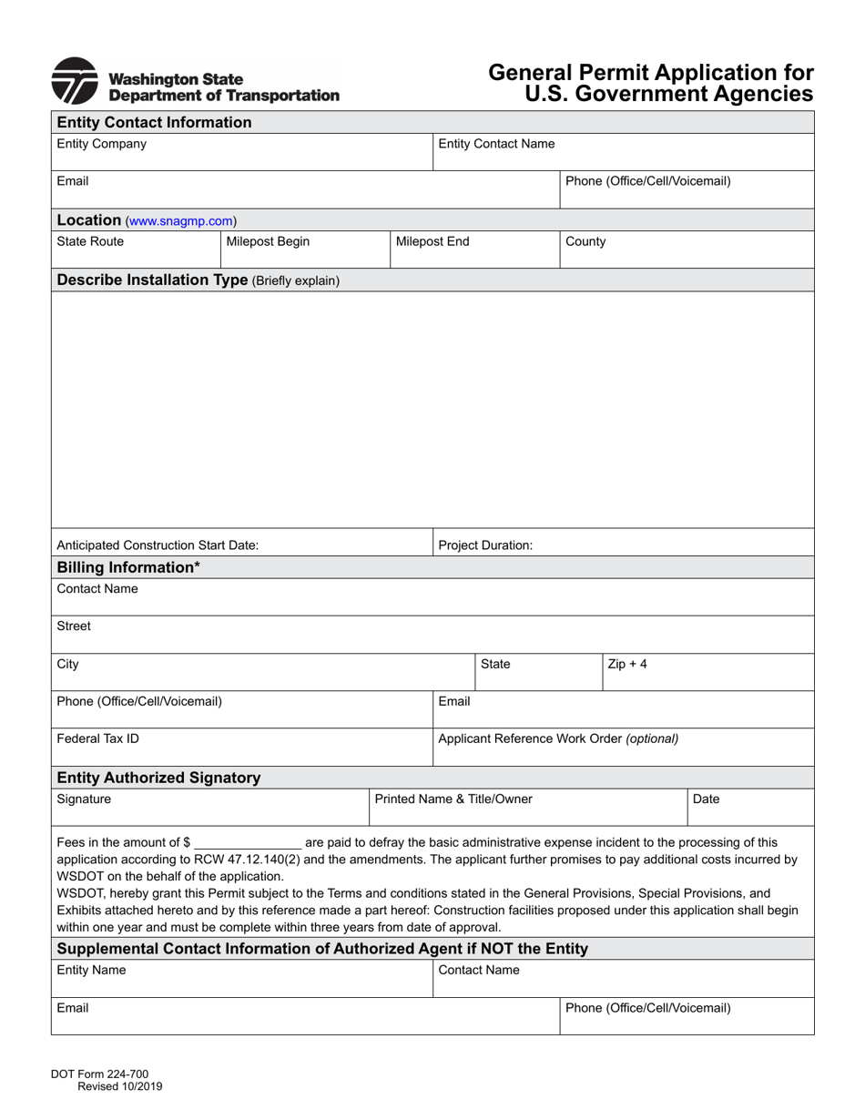 DOT Form 224-700 General Permit Application for U.S. Government Agencies - Washington, Page 2
