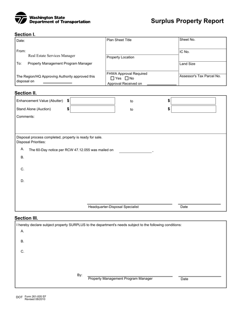 DOT Form 261-005  Printable Pdf