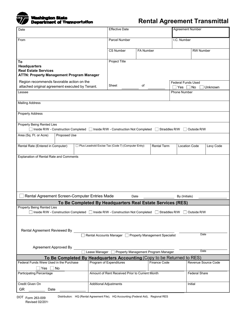 DOT Form 263-009 Download Fillable PDF or Fill Online Rental Agreement ...