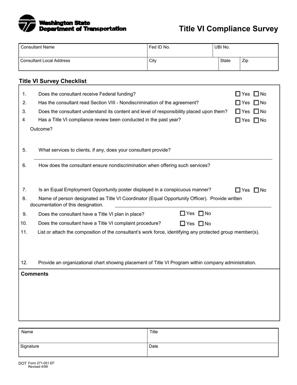 DOT Form 271-051 Title VI Compliance Survey - Washington, Page 1