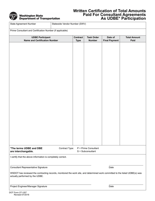 DOT Form 271-057  Printable Pdf