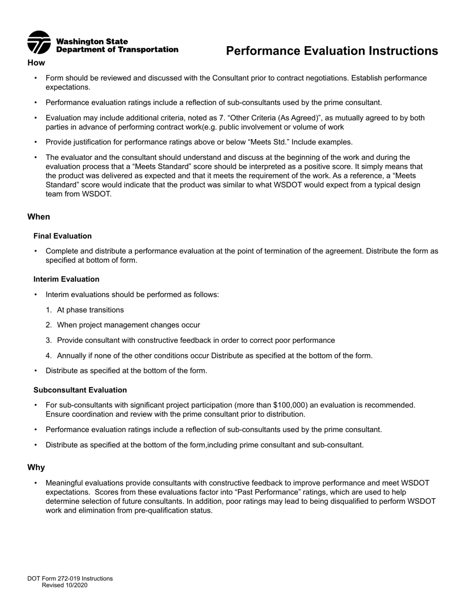 DOT Form 272-019 Performance Evaluation - Consultant Services - Washington, Page 1