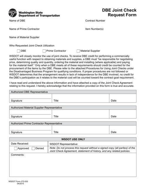 DOT Form 272-053  Printable Pdf