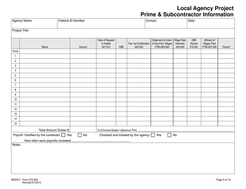 DOT Form 272-024 Local Agency Project Management Review Checklist - Washington, Page 5