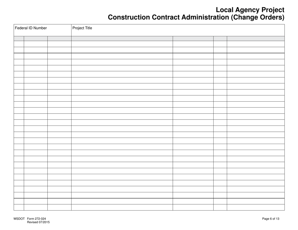 DOT Form 272-024 Local Agency Project Management Review Checklist - Washington, Page 6