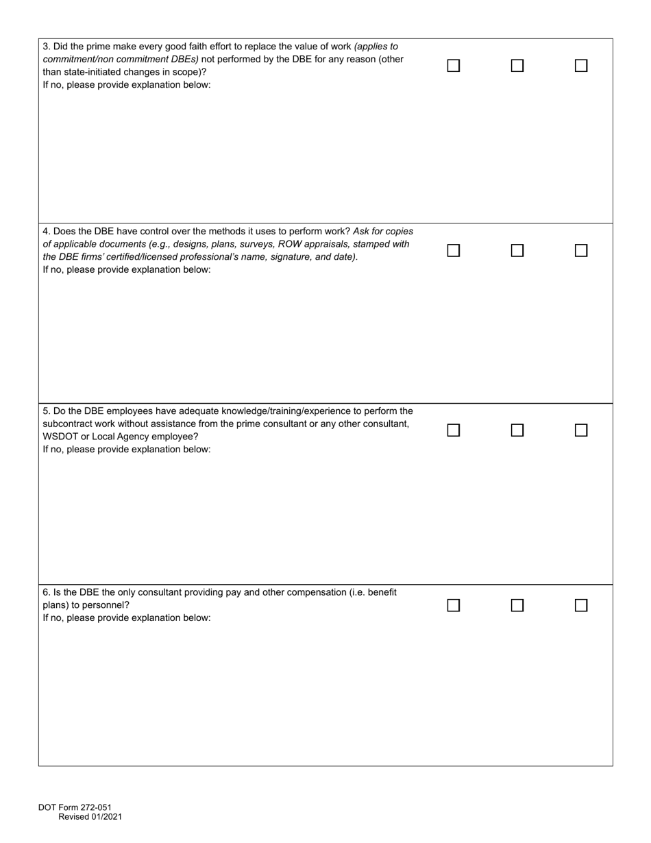 DOT Form 272-051 Dbe / Udbe / Fsbe on-Site Review Form / Commercially Useful Function Architect  Engineering / Professional Services Firm - Washington, Page 4