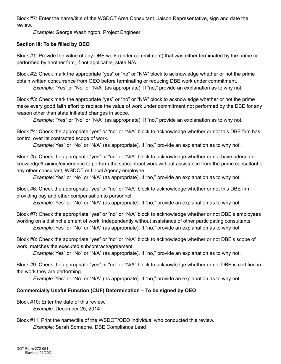DOT Form 272-051 Dbe / Udbe / Fsbe on-Site Review Form / Commercially Useful Function Architect  Engineering / Professional Services Firm - Washington, Page 8