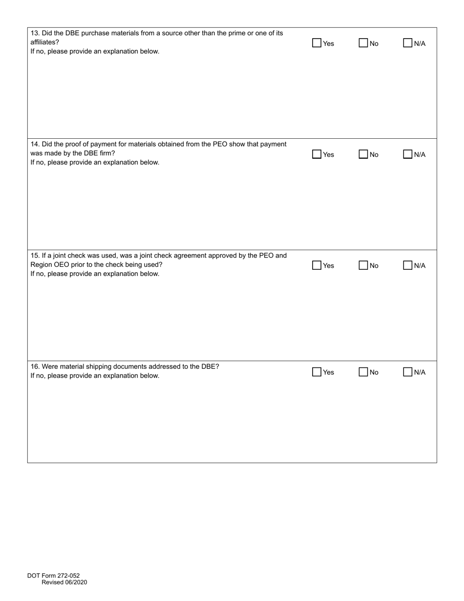 DOT Form 272-052 Dbe / Udbe / Fsbe Commercially Useful Function on-Site Review for Construction Contractors / Subcontractors - Washington, Page 11