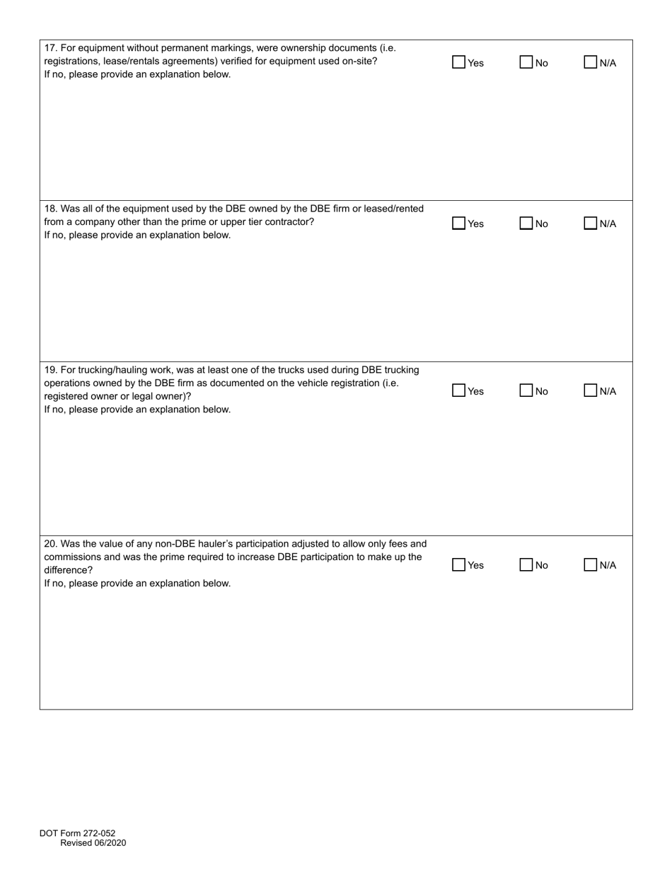 DOT Form 272-052 Dbe / Udbe / Fsbe Commercially Useful Function on-Site Review for Construction Contractors / Subcontractors - Washington, Page 12