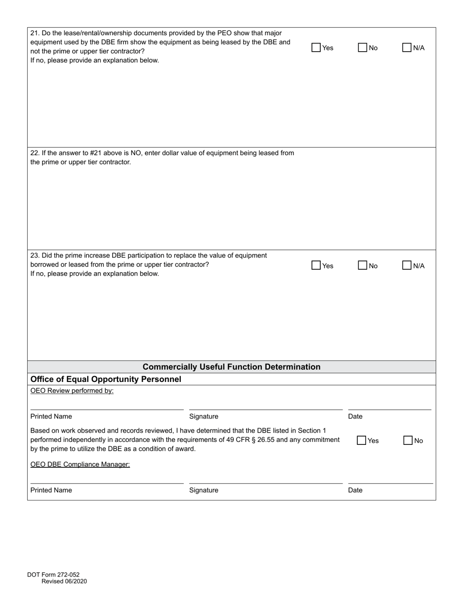DOT Form 272-052 Dbe / Udbe / Fsbe Commercially Useful Function on-Site Review for Construction Contractors / Subcontractors - Washington, Page 13