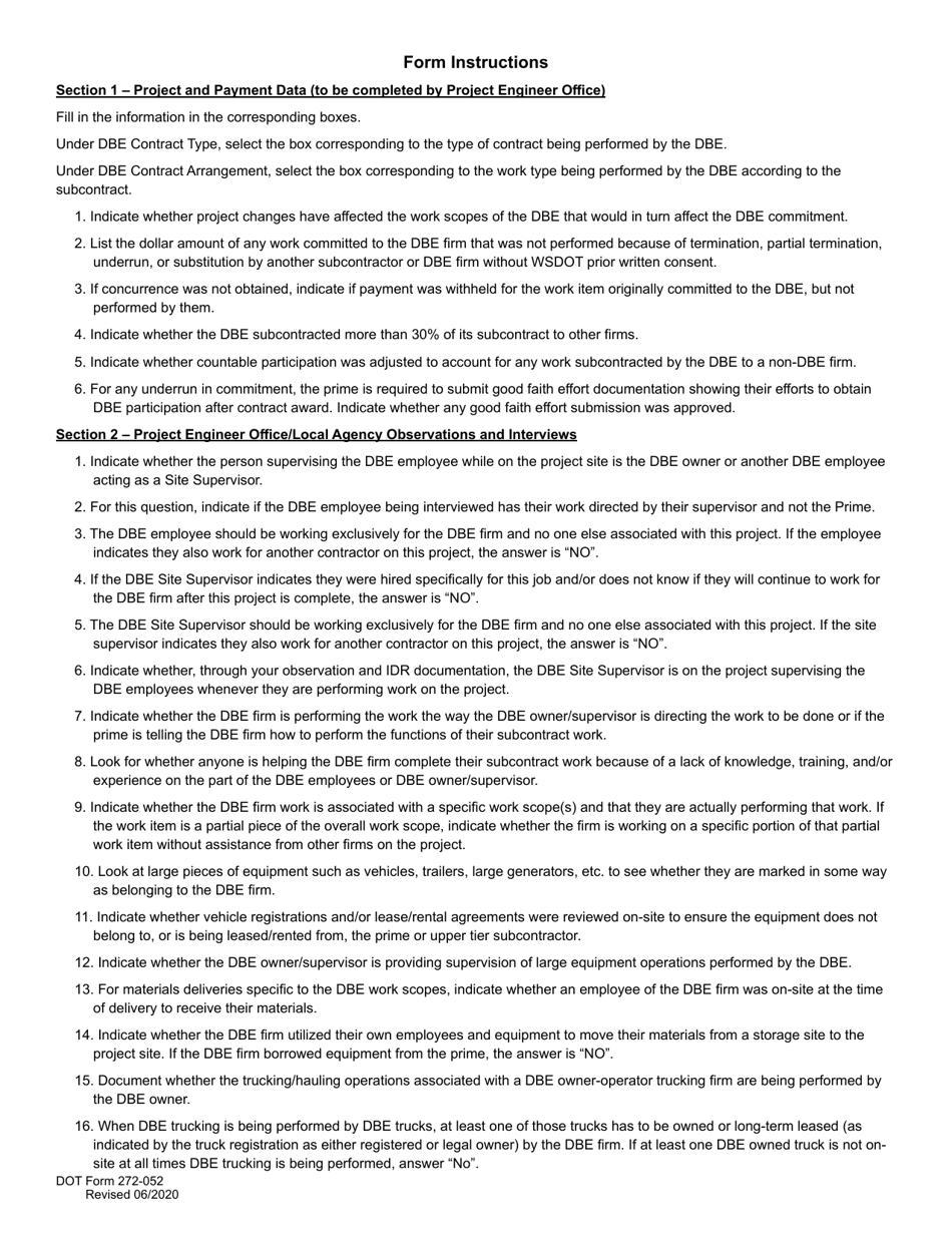 DOT Form 272-052 Dbe / Udbe / Fsbe Commercially Useful Function on-Site Review for Construction Contractors / Subcontractors - Washington, Page 14
