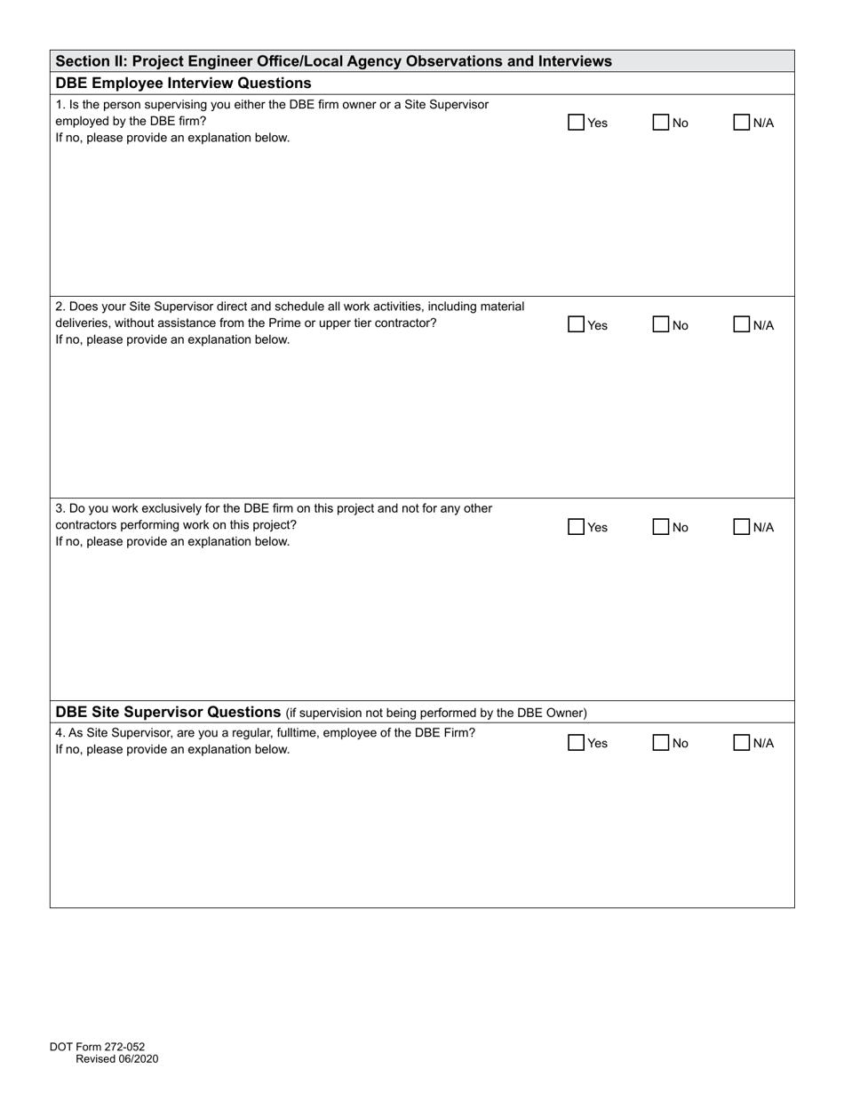 DOT Form 272-052 Dbe / Udbe / Fsbe Commercially Useful Function on-Site Review for Construction Contractors / Subcontractors - Washington, Page 3