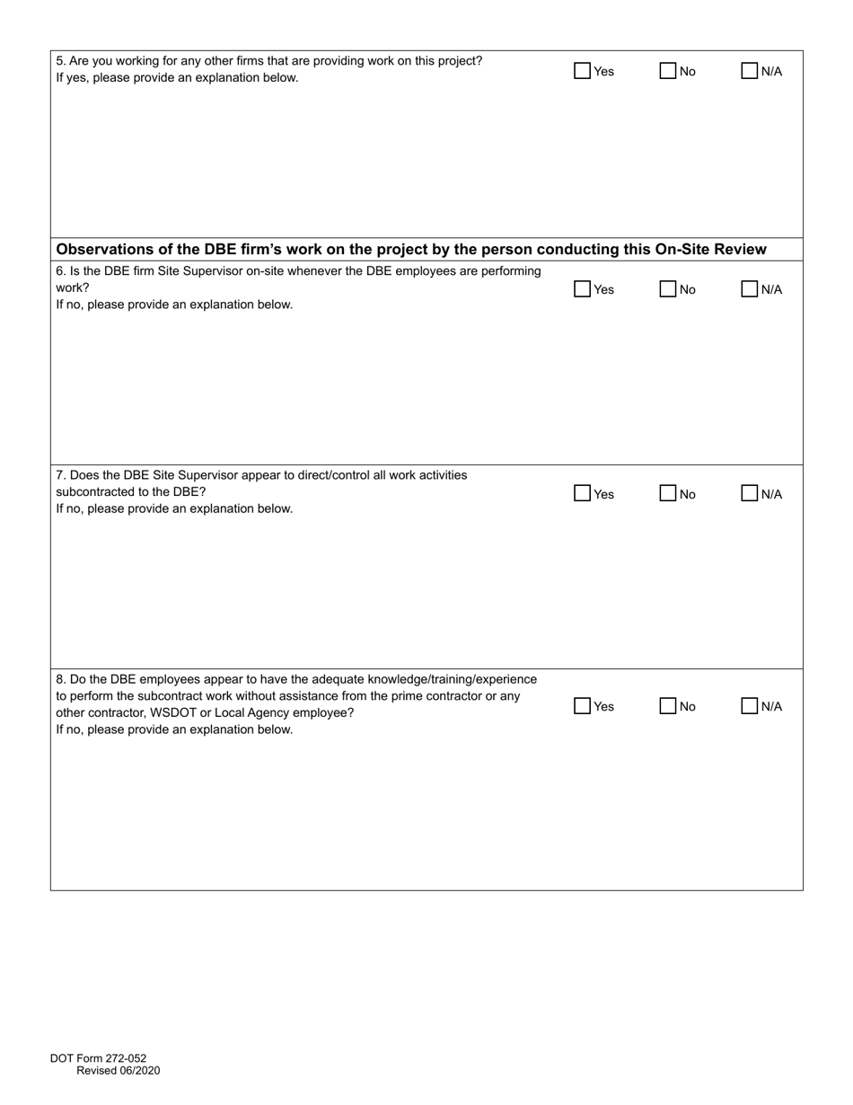 DOT Form 272-052 Dbe / Udbe / Fsbe Commercially Useful Function on-Site Review for Construction Contractors / Subcontractors - Washington, Page 4