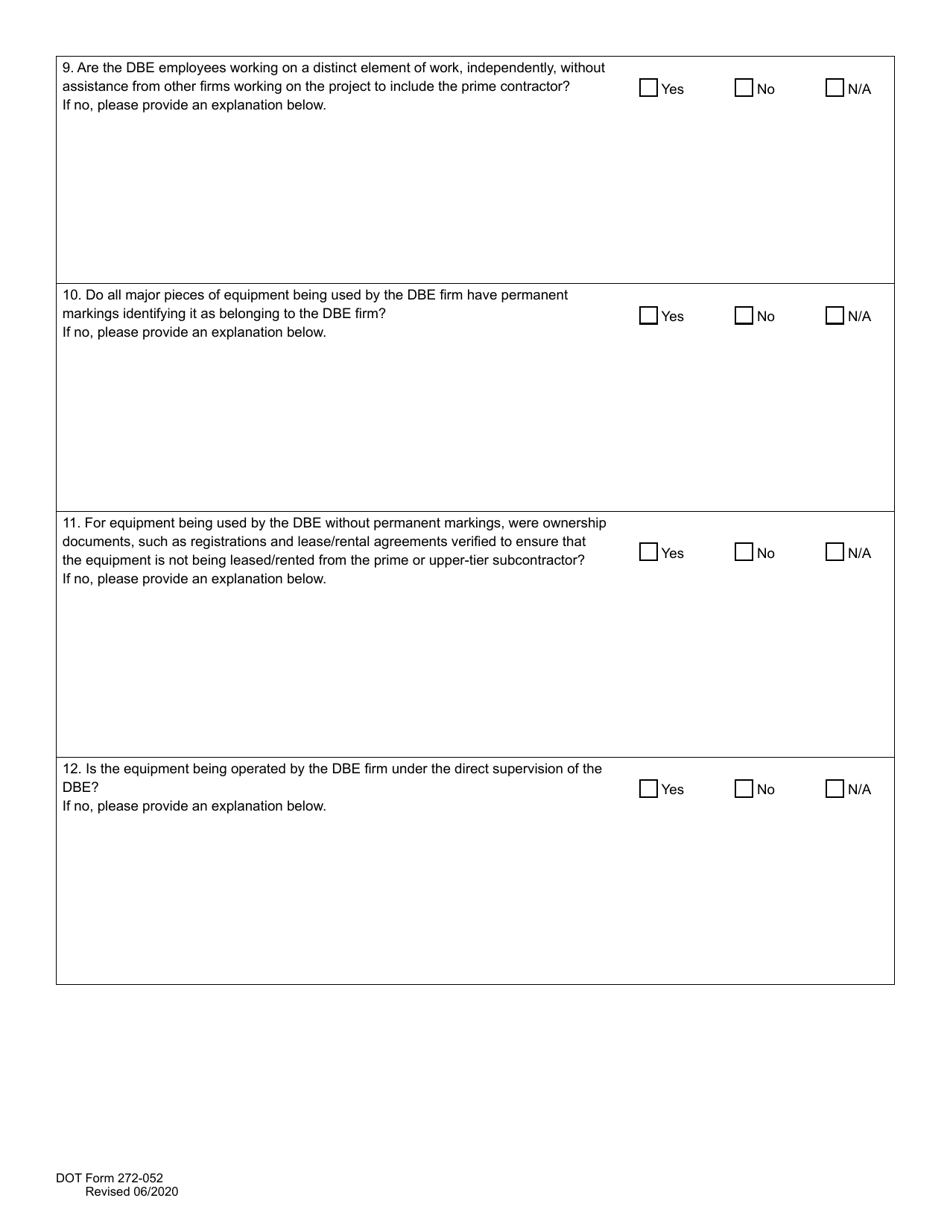 DOT Form 272-052 Dbe / Udbe / Fsbe Commercially Useful Function on-Site Review for Construction Contractors / Subcontractors - Washington, Page 5