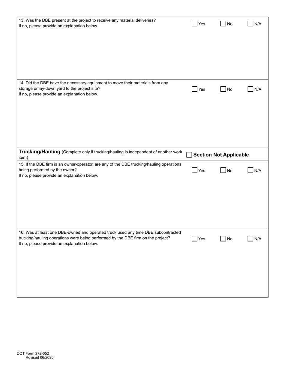 DOT Form 272-052 Dbe / Udbe / Fsbe Commercially Useful Function on-Site Review for Construction Contractors / Subcontractors - Washington, Page 6