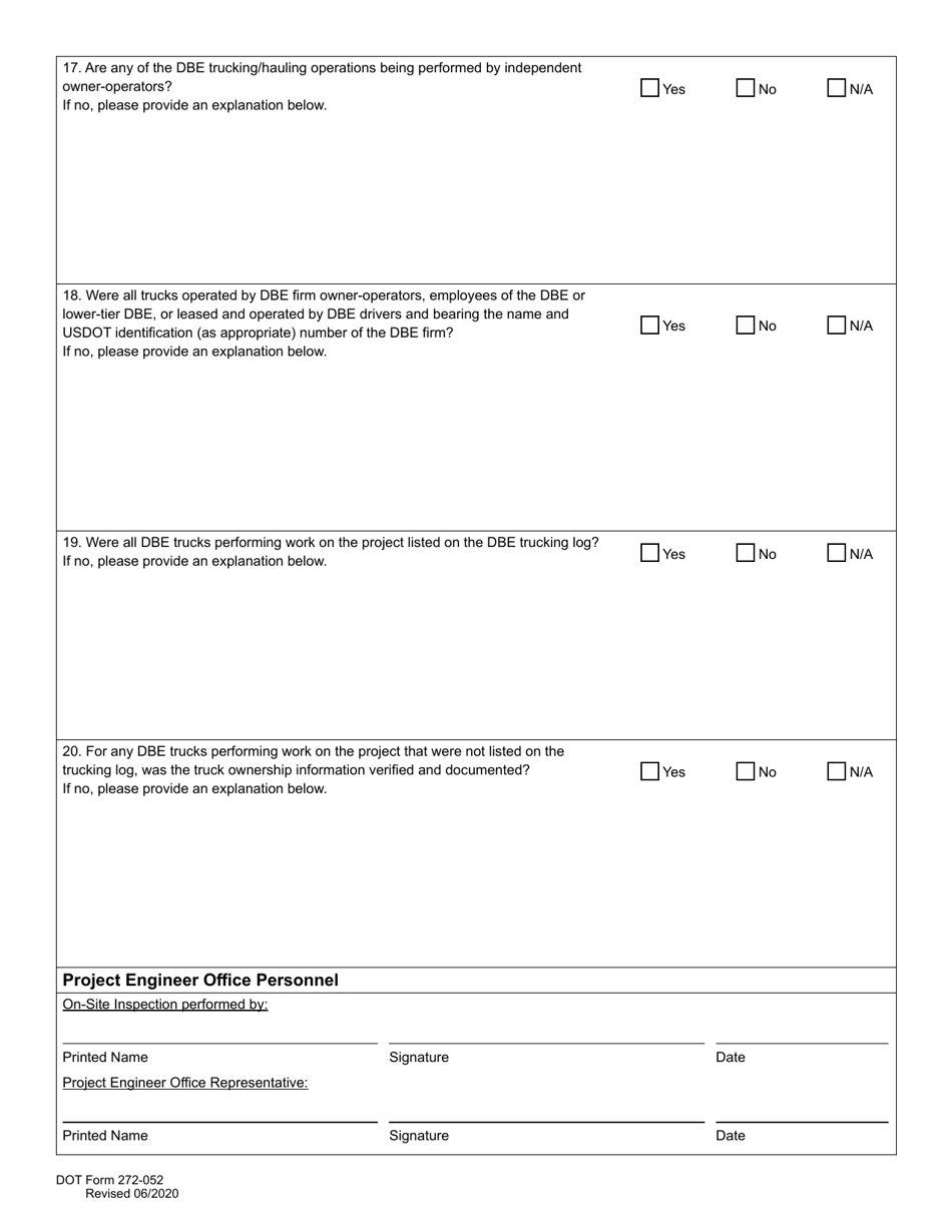DOT Form 272-052 Dbe / Udbe / Fsbe Commercially Useful Function on-Site Review for Construction Contractors / Subcontractors - Washington, Page 7