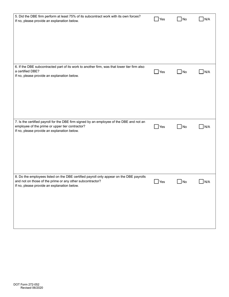 DOT Form 272-052 Dbe / Udbe / Fsbe Commercially Useful Function on-Site Review for Construction Contractors / Subcontractors - Washington, Page 9