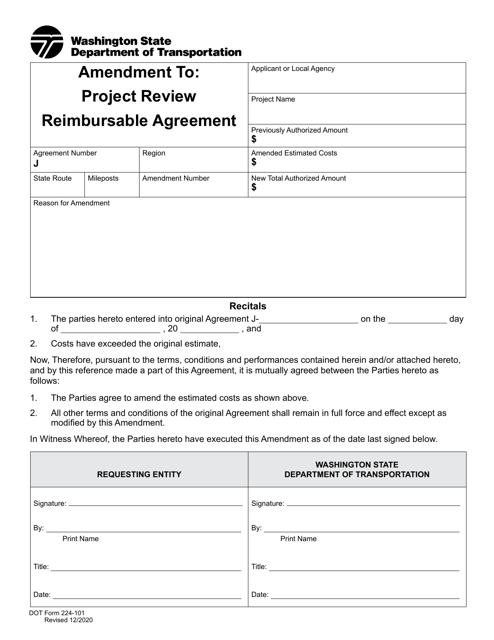 DOT Form 224-101  Printable Pdf