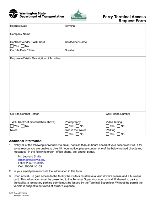 DOT Form 272-075  Printable Pdf