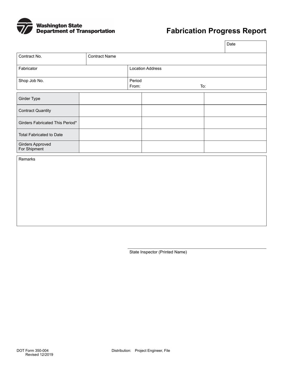 DOT Form 350-004 Fabrication Progress Report - Washington, Page 1