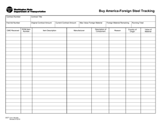 Document preview: DOT Form 350-005 Buy America-Foreign Steel Tracking - Washington