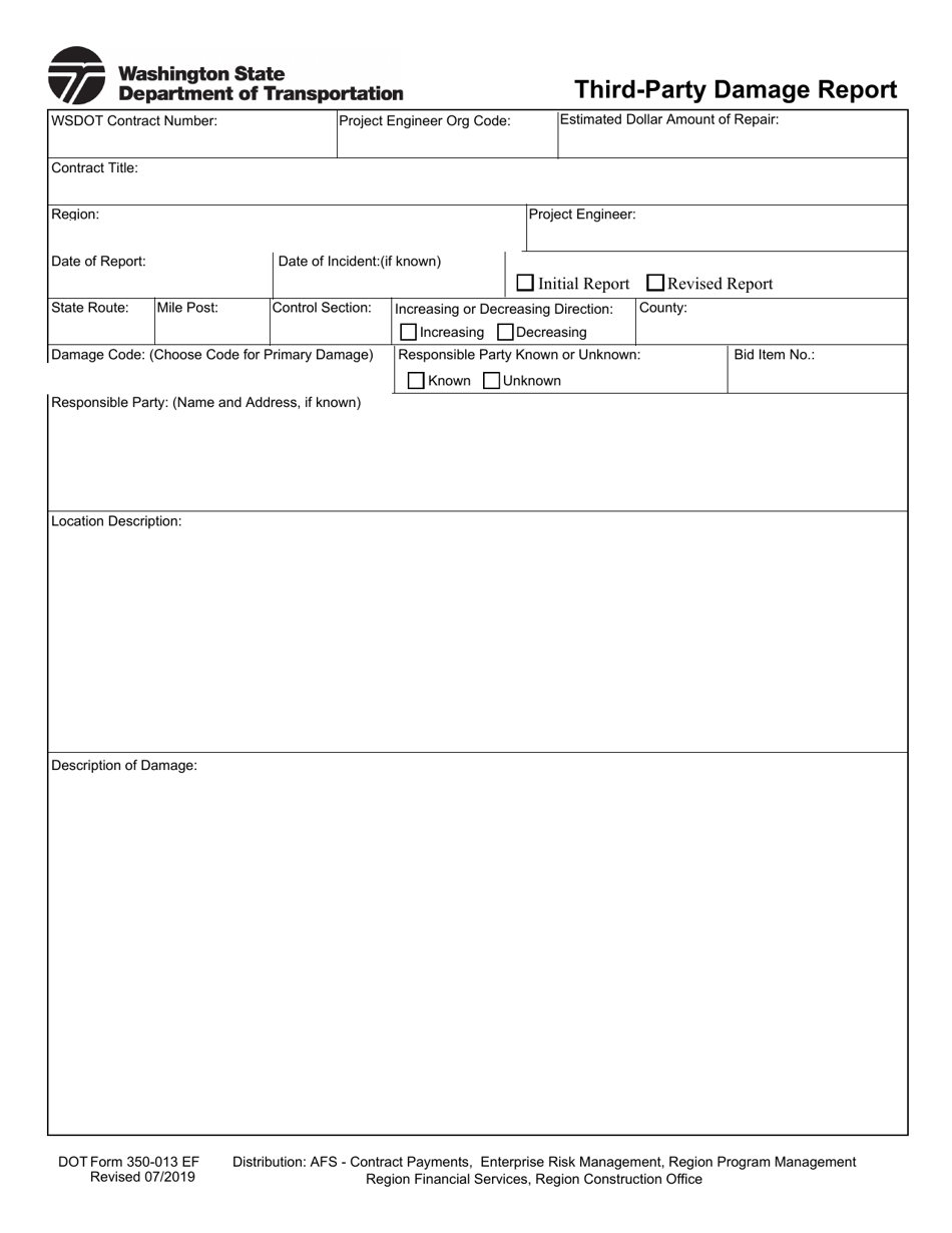 DOT Form 350-013 Third-Party Damage Report - Washington, Page 1