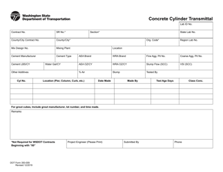 Document preview: DOT Form 350-009 Concrete Cylinder Transmittal - Washington