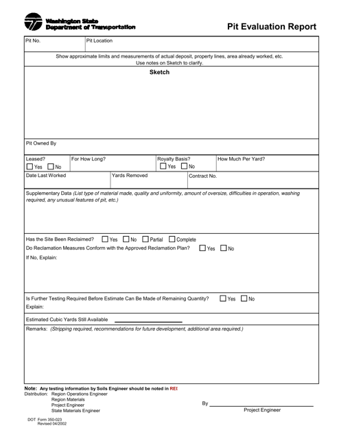 DOT Form 350-023 Pit Evaluation Report - Washington